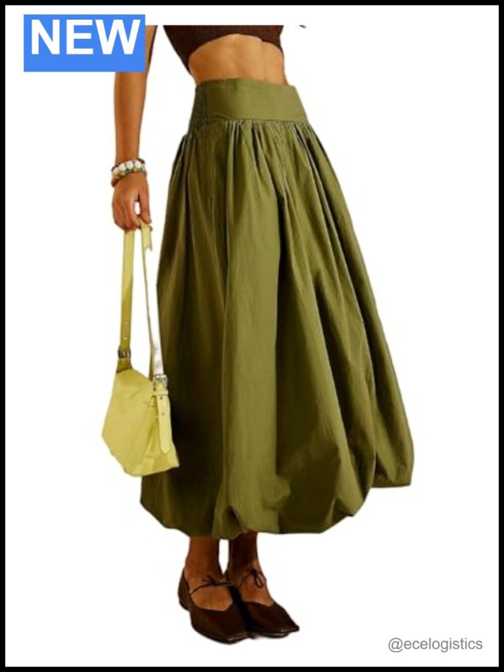 Women Pleated Bubble Maxi Skirt A-Line Y2K Elastic Waist